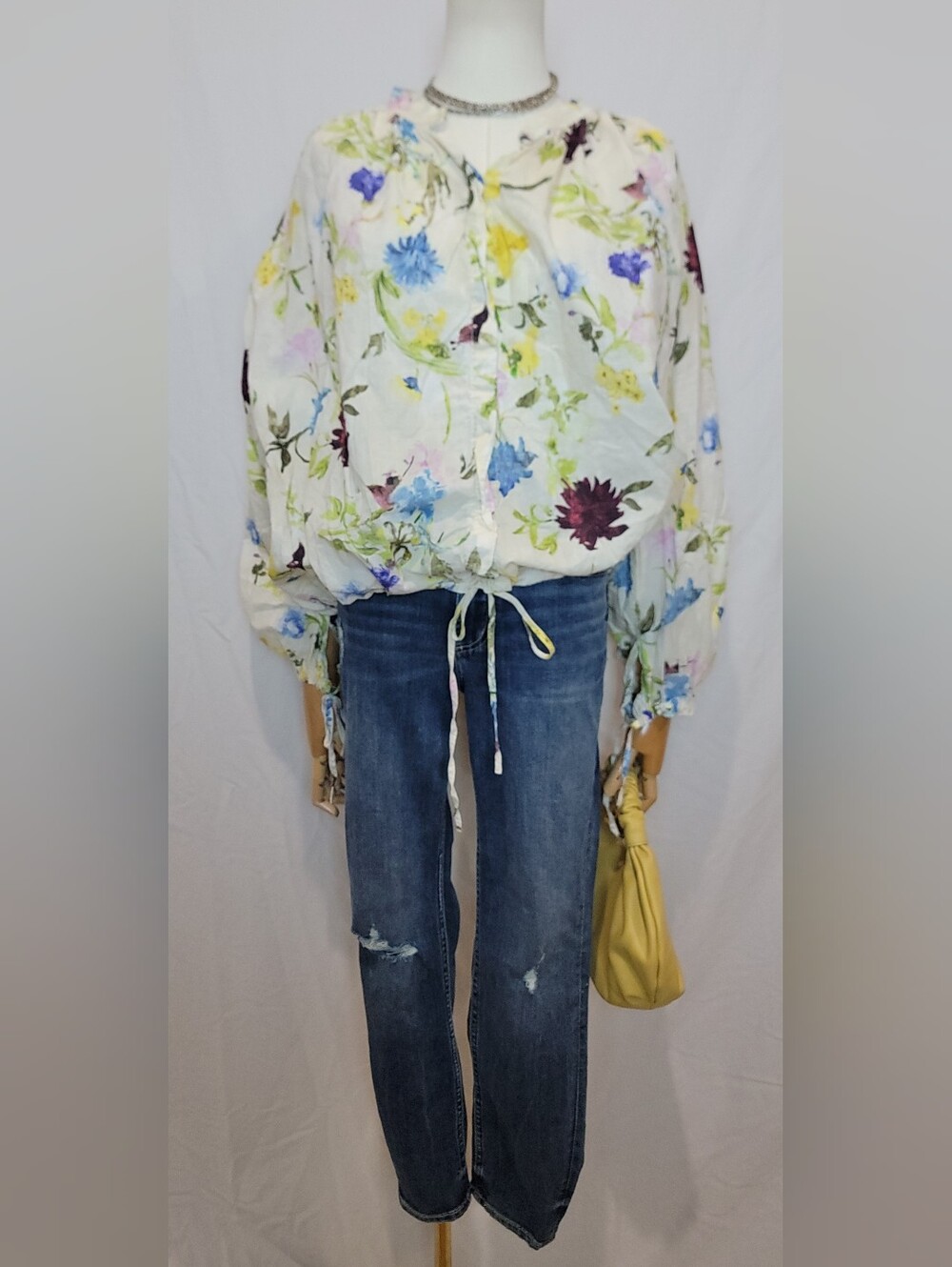 Zara ZW Collection Floral Print Blouse, Size Medium